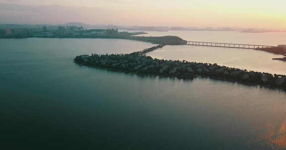 武汉航拍汤逊湖藏龙岛大远景