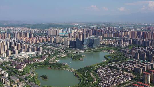 西安城市景观及曲江池遗址公园航拍视频素材模板下载