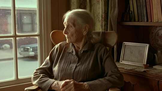 老人窗边静坐凝望