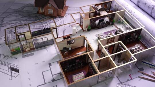 房屋样板间模型和图纸视频素材模板下载