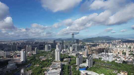 浙江台州城市天际线蓝天白云航拍