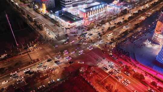 航拍秦皇岛城市夜景茂业中心视频素材模板下载