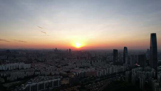 广东东莞日落晚霞城市夜景航拍