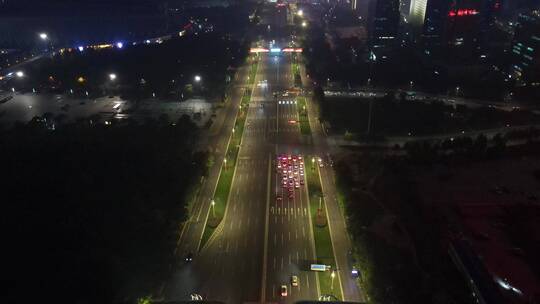 航拍济南经十路交通夜景