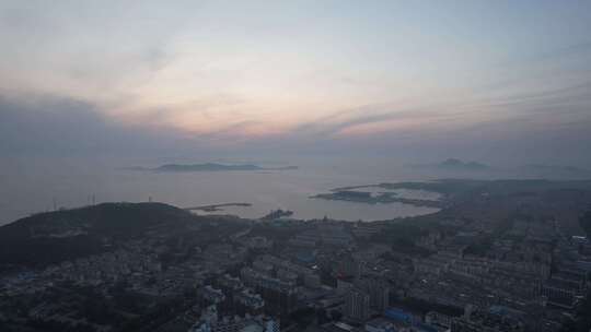 海上日落晚霞夕阳山东长岛日落航拍