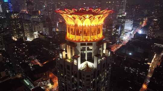 上海夜景航拍延安东路金光外滩中心黄浦区夜