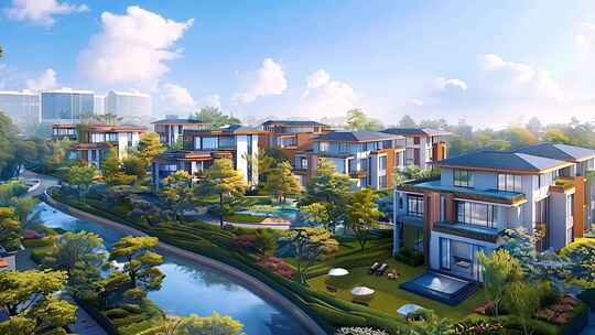 豪华别墅区 高端地产房子三维广告宣传片头