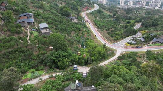 重庆北碚缙云山观光索道航拍