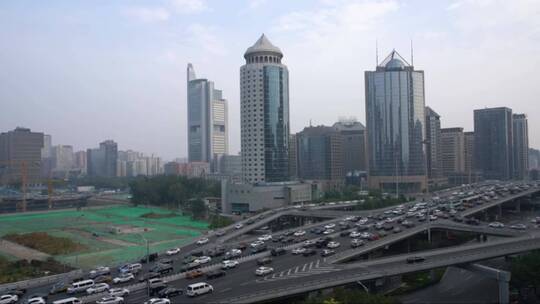 北京城市道路交通拥堵的航拍