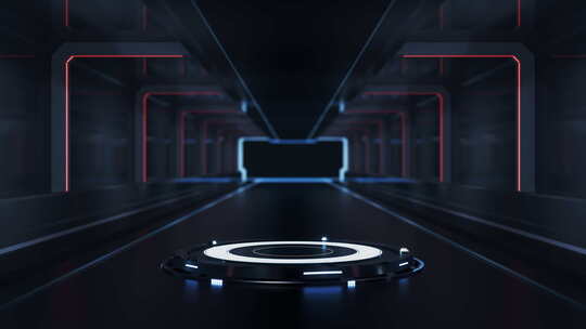 黑暗未来感隧道与展示台3D渲染
