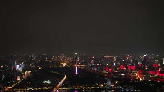 武汉长江夜景航拍长江两岸夜景江滨城市风光