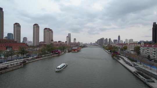 天津海河风景线小白楼CBD城市风光航拍