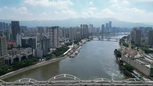 航拍福州闽江解放大桥视频素材模板下载