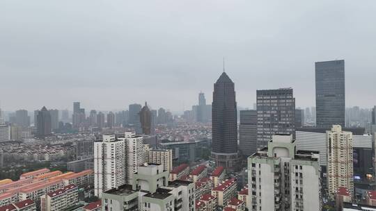 上海陆家嘴阴天航拍视频素材模板下载