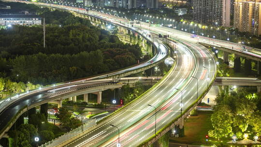 城市夜晚高架桥延时 壮观的车流特写