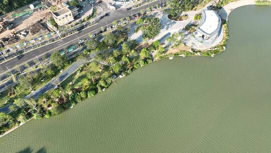 航拍福建福州晋安区晋安湖湖景