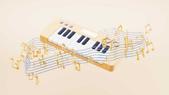 卡通风格演奏的乐器3D渲染