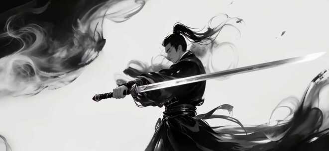 古风侠客持剑挥舞画面