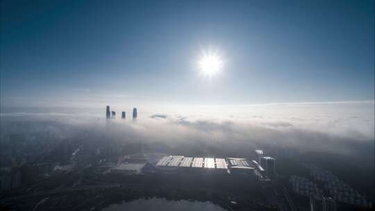 4k广西南宁城市云海日出航拍