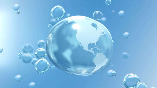 蓝色水滴背景循环上的白色水晶世界水日地球