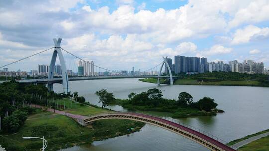 航拍南宁城市风光英华大桥江景