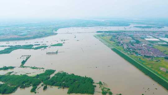 防汛抗洪洪水航拍，保卫大堤，守卫家园