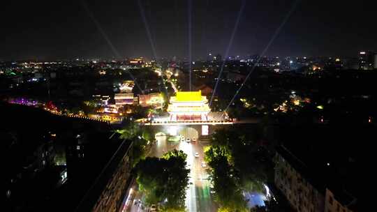 河南开封大梁门夜景灯光航拍