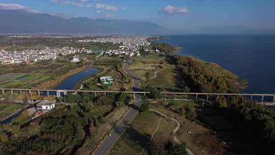 大理大理洱海田园田野洱海风光湖泊航拍