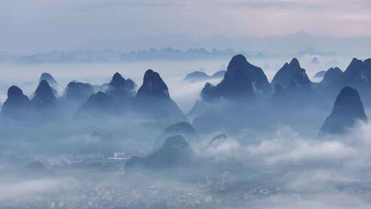 航拍山水水墨意境自然风光