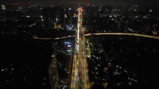 成都城市夜景交通东二环航拍