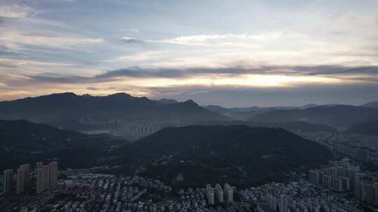 山川城市日落晚霞夕阳航拍