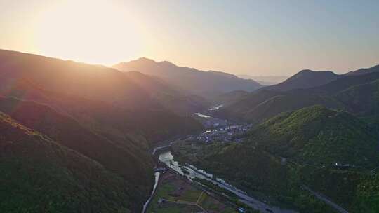 杭州富阳山川河流日出日落航拍