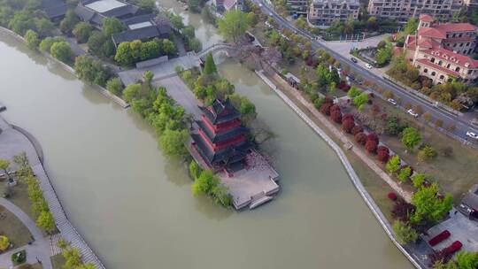 4k 航拍江苏淮安中式园林古建筑景观