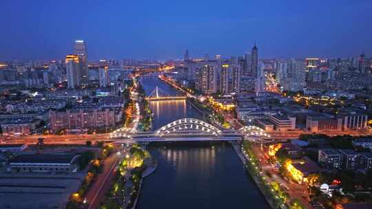 天津海河直沽桥夜景航拍