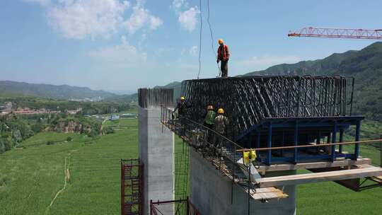 航拍高速桥梁建设 高速施工