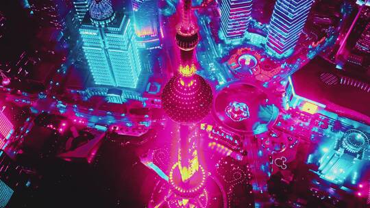 上海赛博朋克都市夜景视频素材模板下载