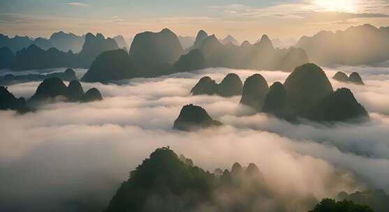 桂林山水合集山峰云海群山云雾缭绕自然风景