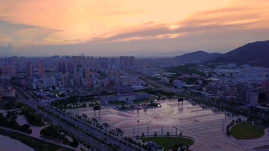 航拍揭阳楼晚霞夜景 揭阳航拍