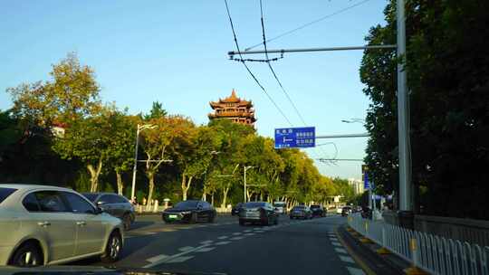 武汉车窗外风景黄鹤楼风景窗外第一视角风光