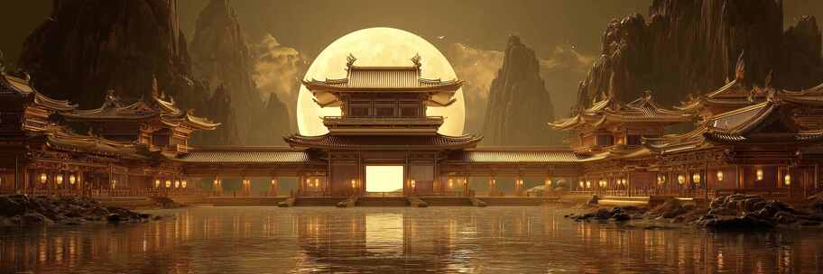 古风中式建筑月夜场景