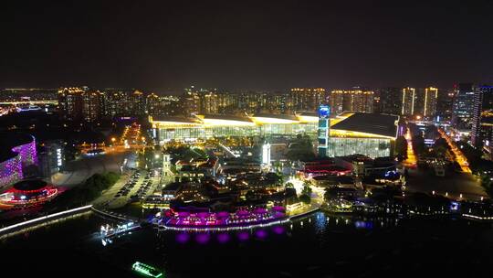 江苏苏州国金中心夜景灯光航拍