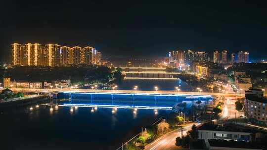 城市夜景车流街道马路全景航拍延时交通建筑