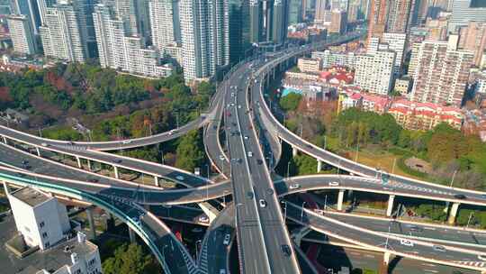 上海黄浦区延安东路立交桥车流城市风景视频