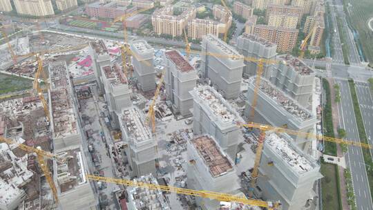 上海临港新城基建工地吊车建造建筑4K航拍视频素材模板下载