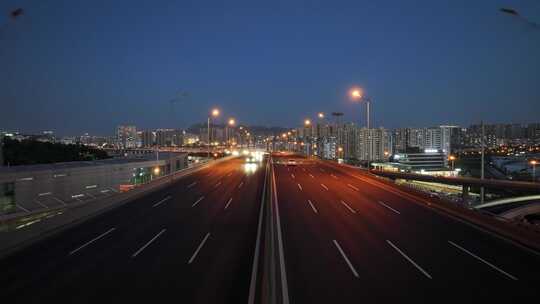 航拍视角高速公路夜景