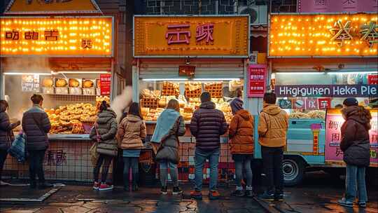 城市夜市烧烤小吃美食街夜生活小吃夜景ai