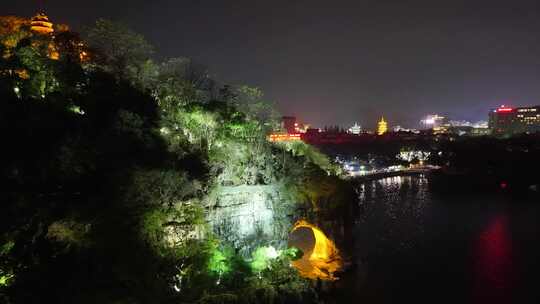 航拍广西桂林象山景区夜景