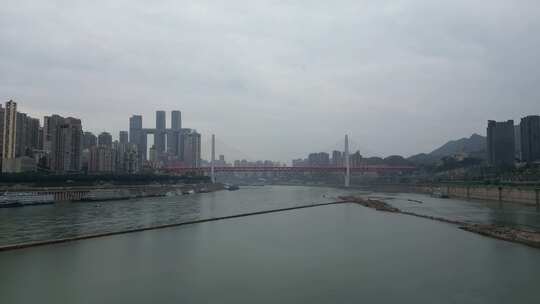 重庆江景岸边建筑航拍