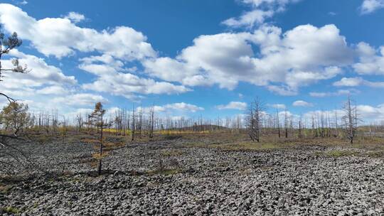 内蒙古达尔滨湖火山熔岩地貌视频素材模板下载