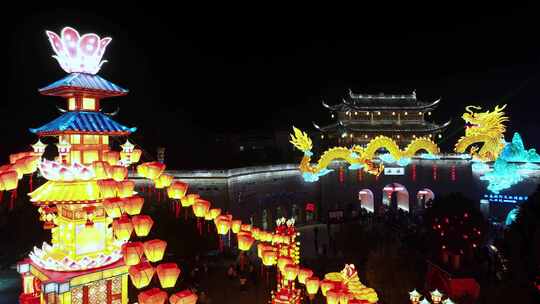 浙江绍兴新昌大佛寺春节灯会航拍